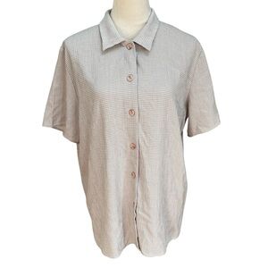 Northern Reflections Tan Cream Checkered Short Sleeve Button up collar